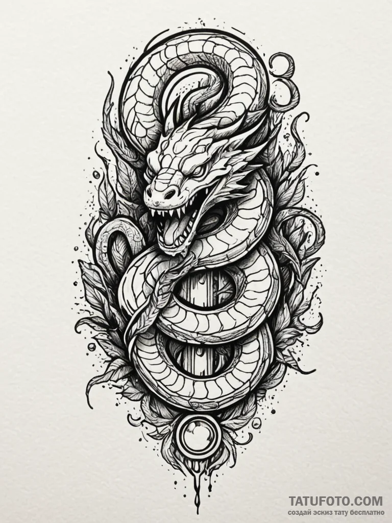 Glyph-etched serpent devouring light, ink ill… — эскиз тату (№1751903507_0, 07.07.2025 15:51) — Tatufoto.com