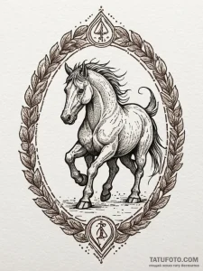 Kelpie hooves trampling runes, tattoo line ar... - эскиз тату (№1751903678_0, 07.07.2025 15:54) — Tatufoto.com