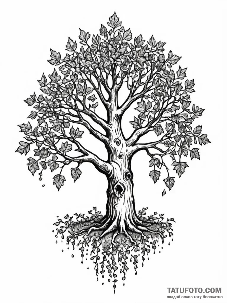 Oak tree crowned with ivy, ink illustration f... - эскиз тату (№1751903930_0, 07.07.2025 15:58) — Tatufoto.com