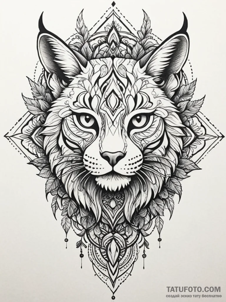 Lynx skeleton beneath thorned vines, tattoo s... - эскиз тату (№1751904181_0, 07.07.2025 16:03) — Tatufoto.com