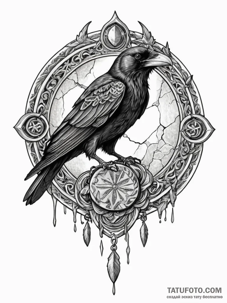 Raven claw clutching a cracked, ancient coin,… — эскиз тату (№1751904563_0, 07.07.2025 16:09) — Tatufoto.com