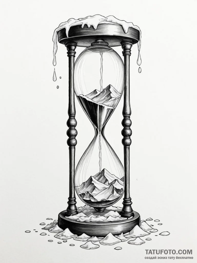 Ivory hourglass trapped in ice, concept art f… — эскиз тату (№1751904826_0, 07.07.2025 16:13) — Tatufoto.com