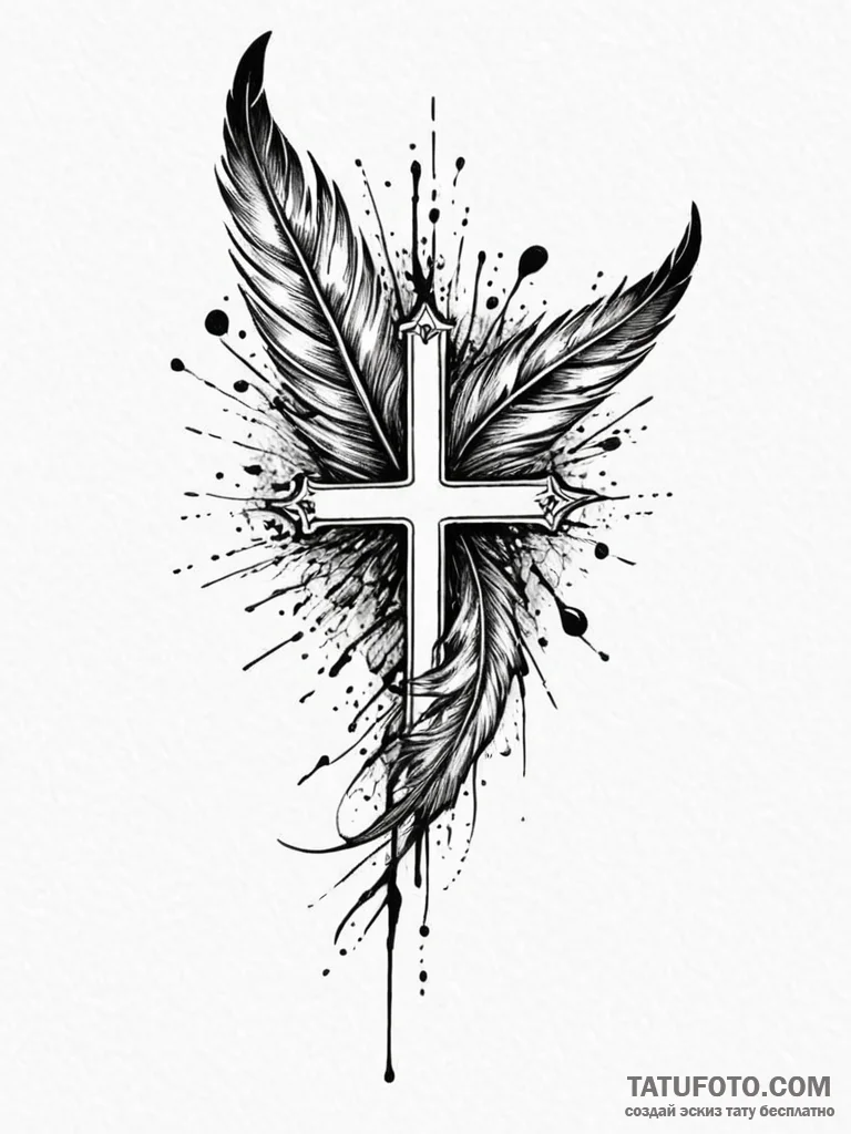 Bloodied feathers scattered in wind, ink illu… — эскиз тату (№1751905160_0, 07.07.2025 16:19) — Tatufoto.com