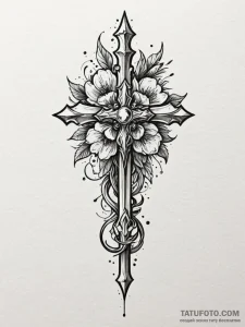 Molten dagger beneath spectral bloom, tattoo... - эскиз тату (№1751906093_0, 07.07.2025 16:34) — Tatufoto.com