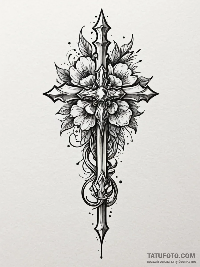 Molten dagger beneath spectral bloom, tattoo… — эскиз тату (№1751906093_0, 07.07.2025 16:34) — Tatufoto.com