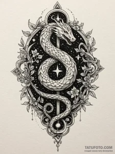 Gilded serpent entwining starlight, artistic... - эскиз тату (№1751906263_0, 07.07.2025 16:37) — Tatufoto.com