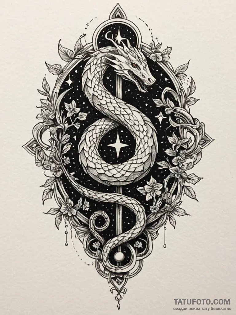 Gilded serpent entwining starlight, artistic... - эскиз тату (№1751906263_0, 07.07.2025 16:37) — Tatufoto.com