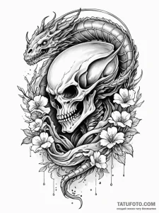 Xenomorph skull overgrown with alien fungus,... - эскиз тату (№1751906523_0, 07.07.2025 16:42) — Tatufoto.com