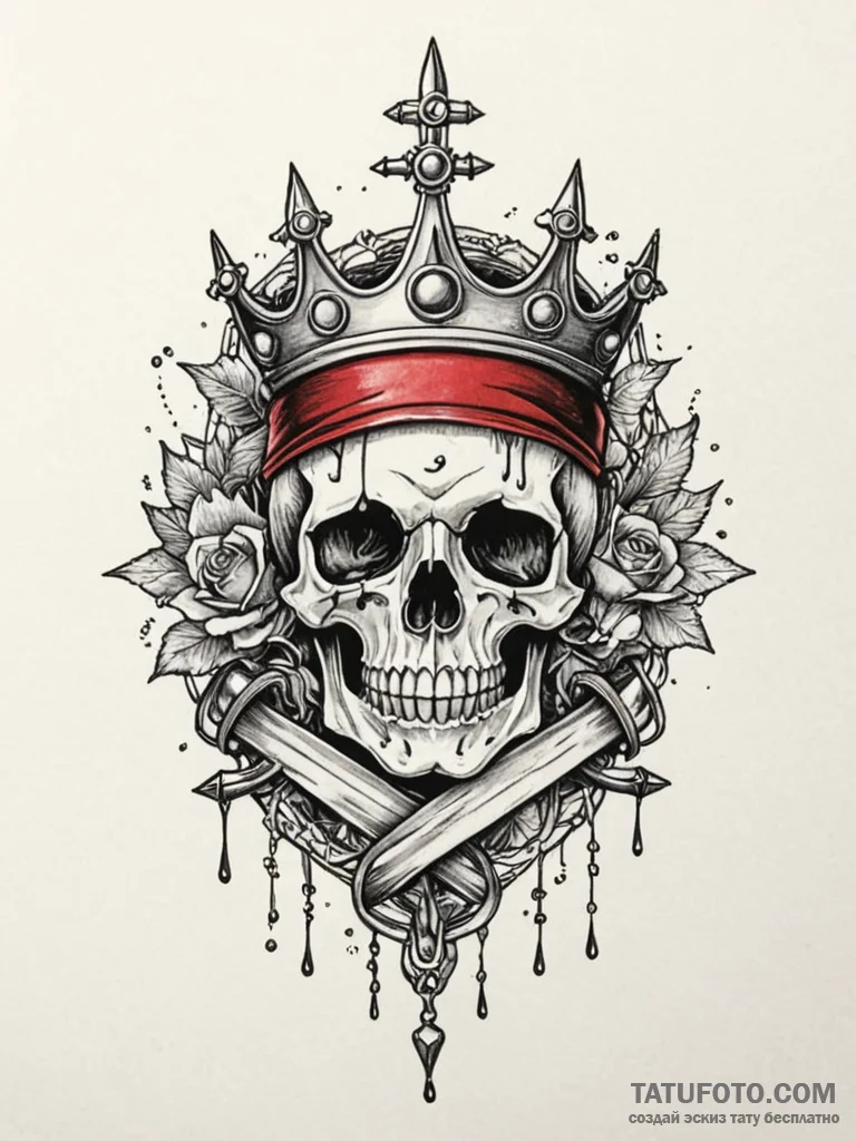Crimson crown melting over bones, tattoo draw... - эскиз тату (№1751906609_0, 07.07.2025 16:43) — Tatufoto.com