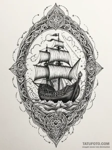 Drakkar (viking longship) sailing through a s... - эскиз тату (№1751906782_0, 07.07.2025 16:46) — Tatufoto.com