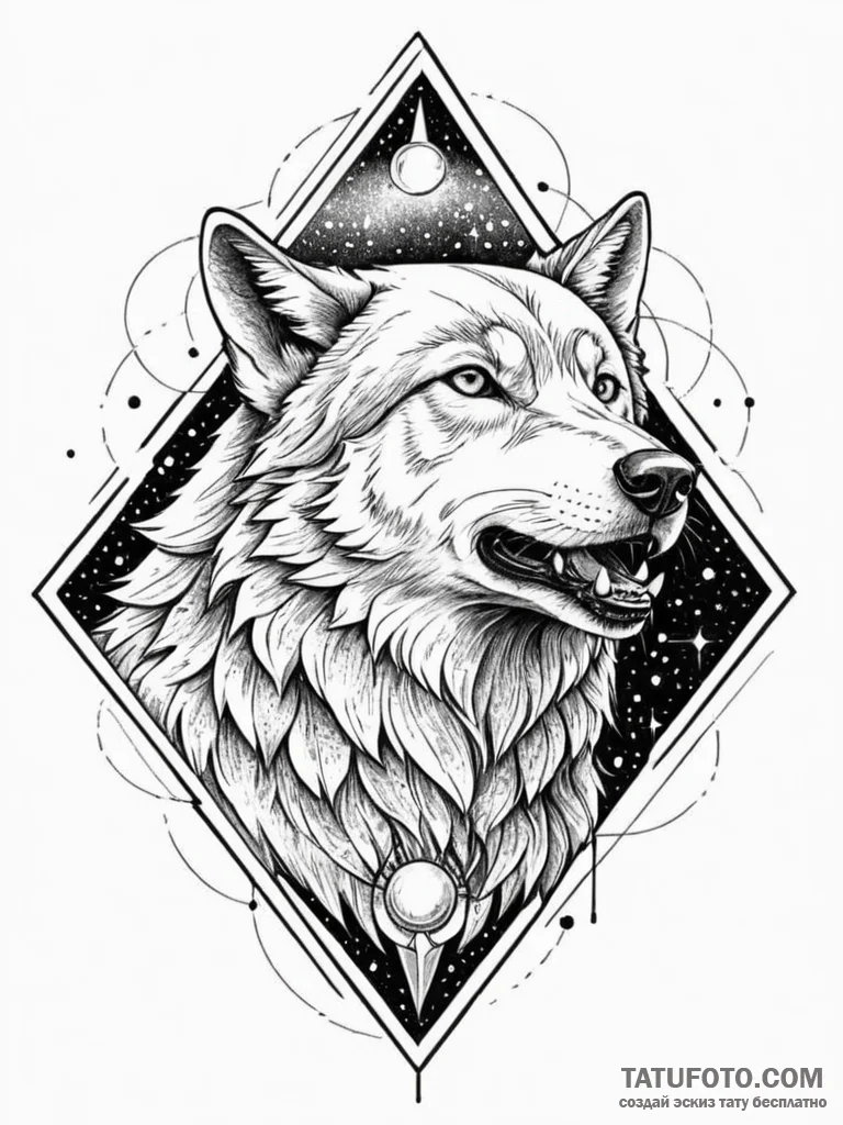 Atomic wolf howling in digital storm, concept... - эскиз тату (№1751906869_0, 07.07.2025 16:47) — Tatufoto.com
