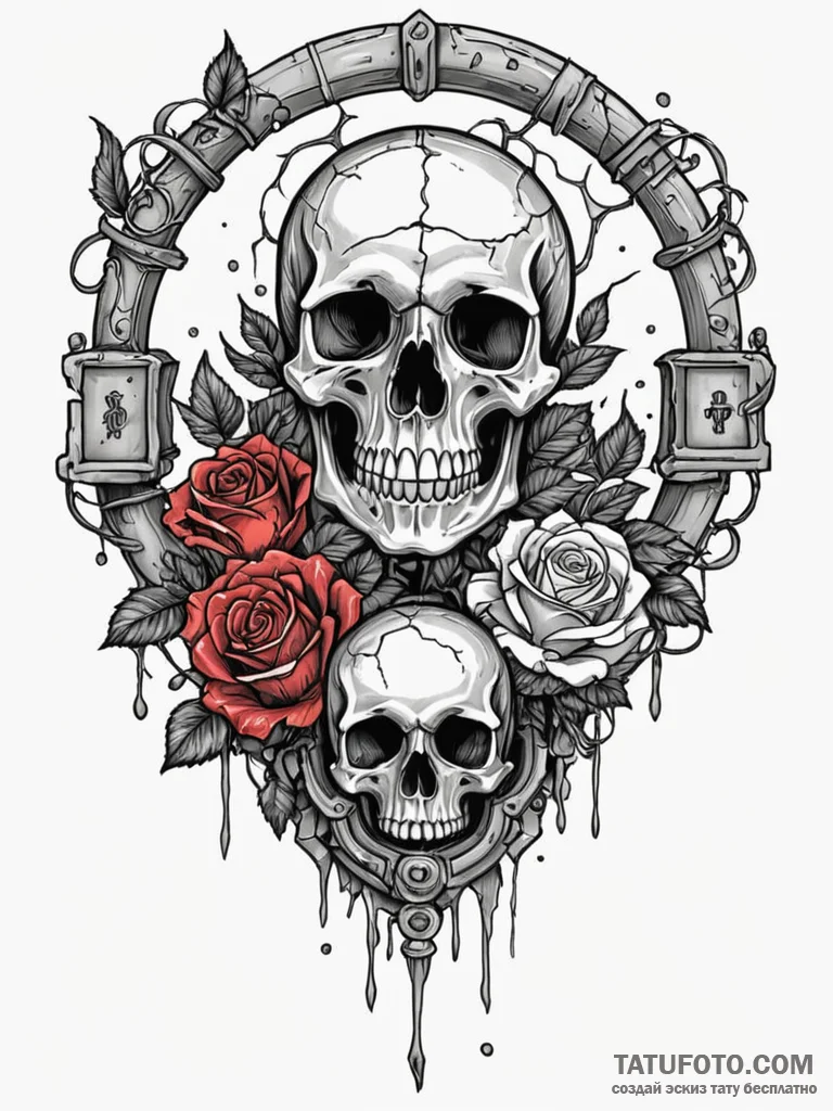 Pendulum swinging through shattered gate, art… — эскиз тату (№1751906954_0, 07.07.2025 16:49) — Tatufoto.com