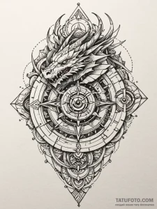 Clockwork dragon winding through ruins, tatto... - эскиз тату (№1751907040_0, 07.07.2025 16:50) — Tatufoto.com