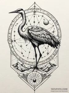 Crane (bird) made from folded, ancient star c... - эскиз тату (№1751907211_0, 07.07.2025 16:53) — Tatufoto.com
