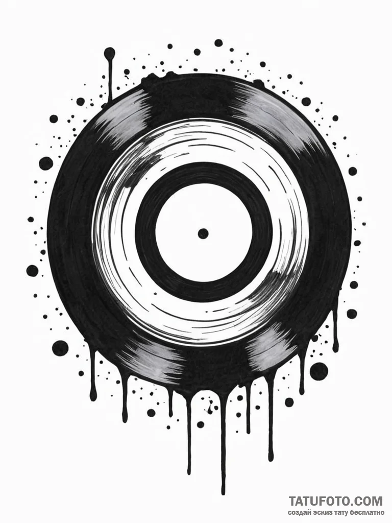 A vinyl record, ink illustration for tattoo,... - эскиз тату (№1751907382_0, 07.07.2025 16:56) — Tatufoto.com