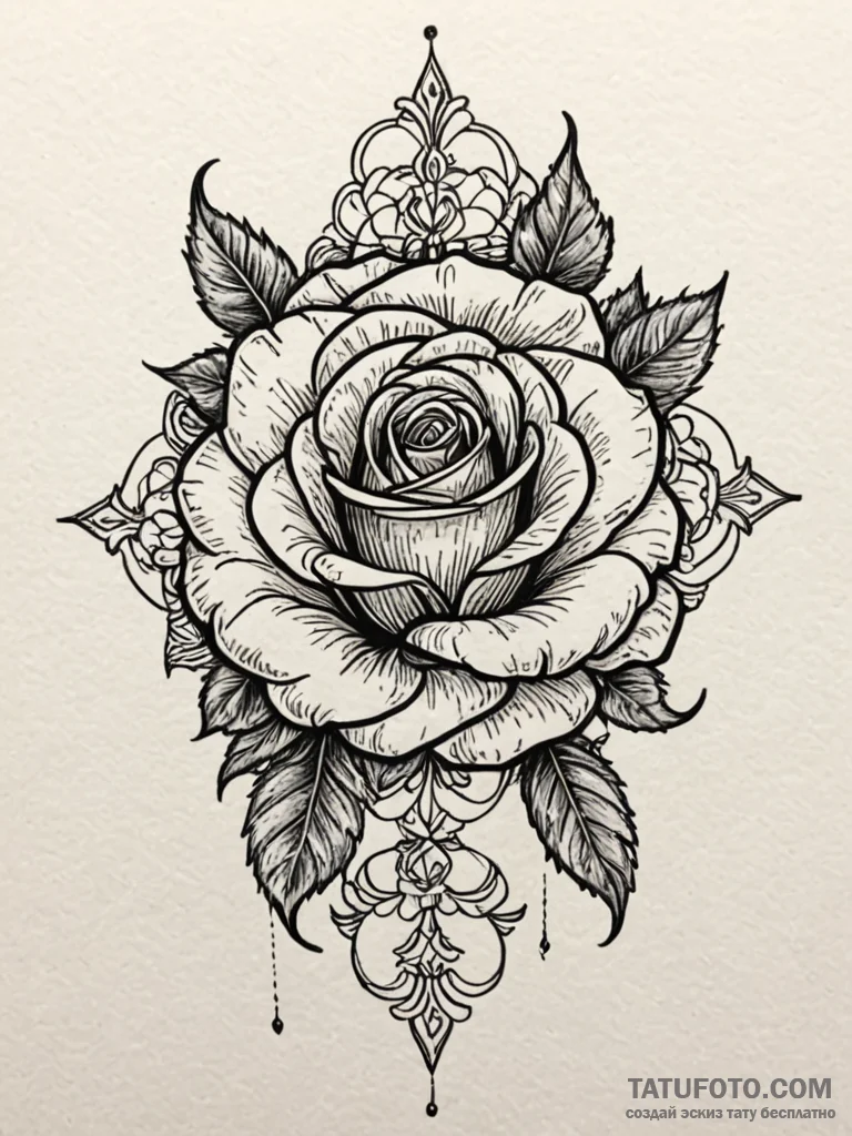 Iron rose crowned with stars, tattoo drawing... - эскиз тату (№1751908063_0, 07.07.2025 17:07) — Tatufoto.com