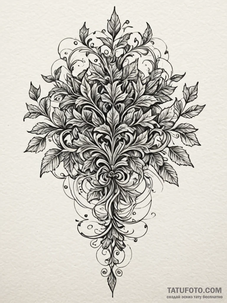 Yew staff crowned with ivy, ink illustration... - эскиз тату (№1751908147_0, 07.07.2025 17:09) — Tatufoto.com