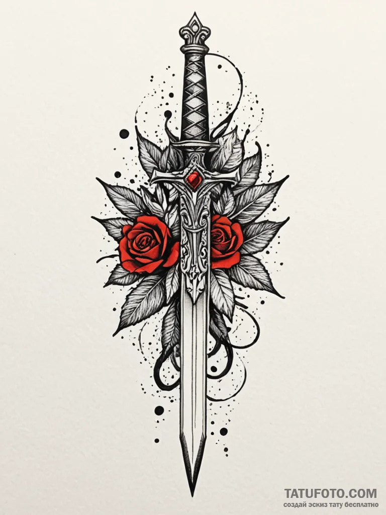 Kris dagger hidden in ancient tome, tattoo li... - эскиз тату (№1751908232_0, 07.07.2025 17:10) — Tatufoto.com