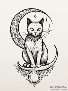 A mystical black cat with glowing eyes, sitti... - эскиз тату (№1751908318_0, 07.07.2025 17:11) — Tatufoto.com