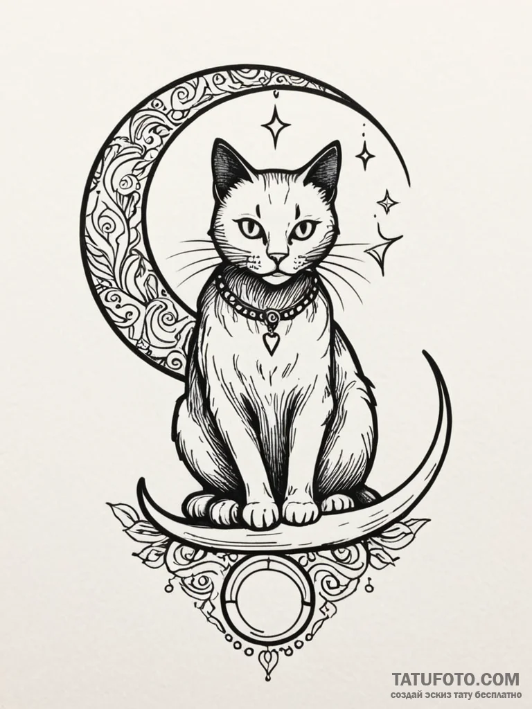 A mystical black cat with glowing eyes, sitti... - эскиз тату (№1751908318_0, 07.07.2025 17:11) — Tatufoto.com