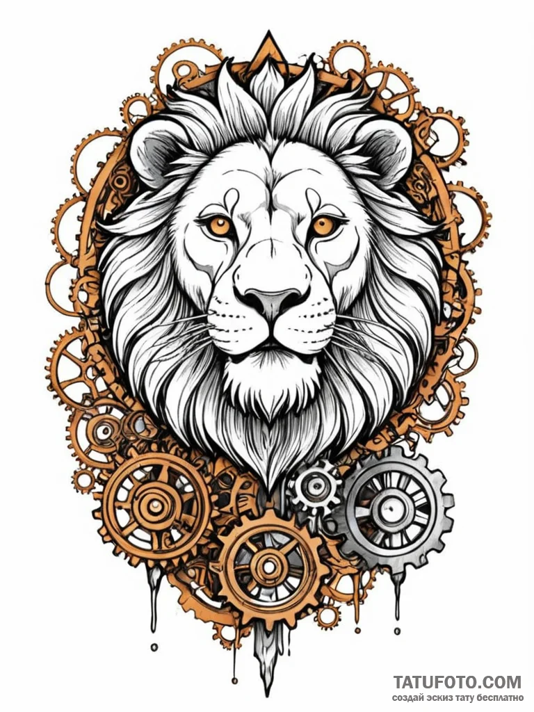 Clockwork lion roaring with gears, concept ar... - эскиз тату (№1751908490_0, 07.07.2025 17:14) — Tatufoto.com