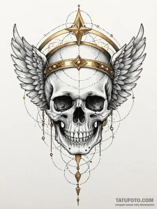Angelic skull with golden halo, artistic tatt... - эскиз тату (№1751909003_0, 07.07.2025 17:23) — Tatufoto.com