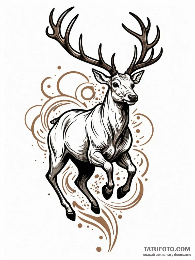 Ashen stag leaping through shadows, tattoo dr... - эскиз тату (№1751909088_0, 07.07.2025 17:24) — Tatufoto.com
