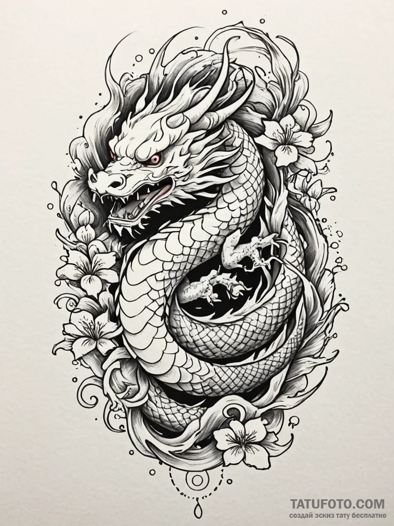 Basilisk, ink illustration for tattoo, clear... - эскиз тату (№1751909172_0, 07.07.2025 17:26) — Tatufoto.com