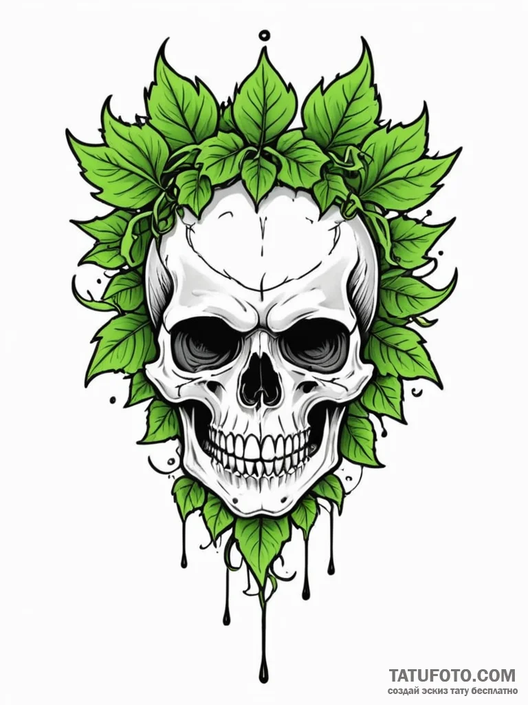 Vampire skull crowned with ivy, tattoo sketch… — эскиз тату (№1751909776_0, 07.07.2025 17:36) — Tatufoto.com