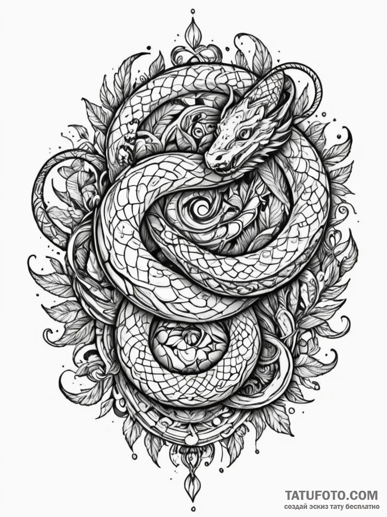 Ivory serpent through celestial ring, tattoo... - эскиз тату (№1751909862_0, 07.07.2025 17:37) — Tatufoto.com