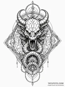 Serpent helm devouring relic, artistic tattoo... - эскиз тату (№1751910294_0, 07.07.2025 17:44) — Tatufoto.com