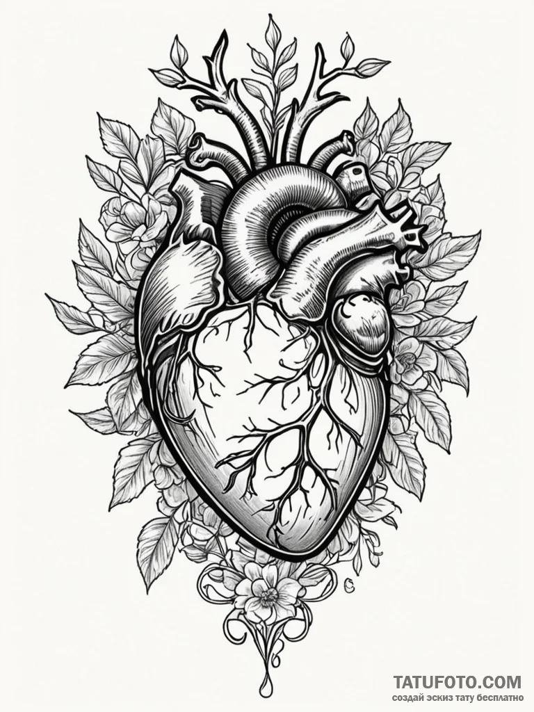 Anatomical heart, concept art for tattoo, mod... - эскиз тату (№1751910465_0, 07.07.2025 17:47) — Tatufoto.com