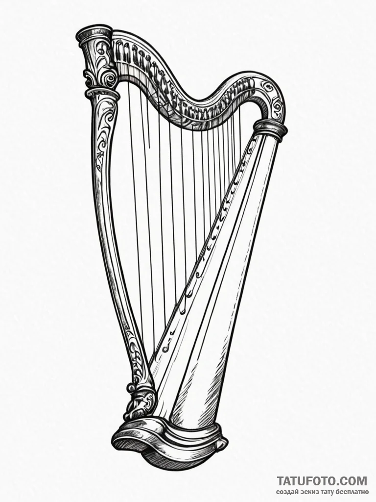 Ancient harp with bone strings, tattoo sketch… — эскиз тату (№1751910722_0, 07.07.2025 17:52) — Tatufoto.com