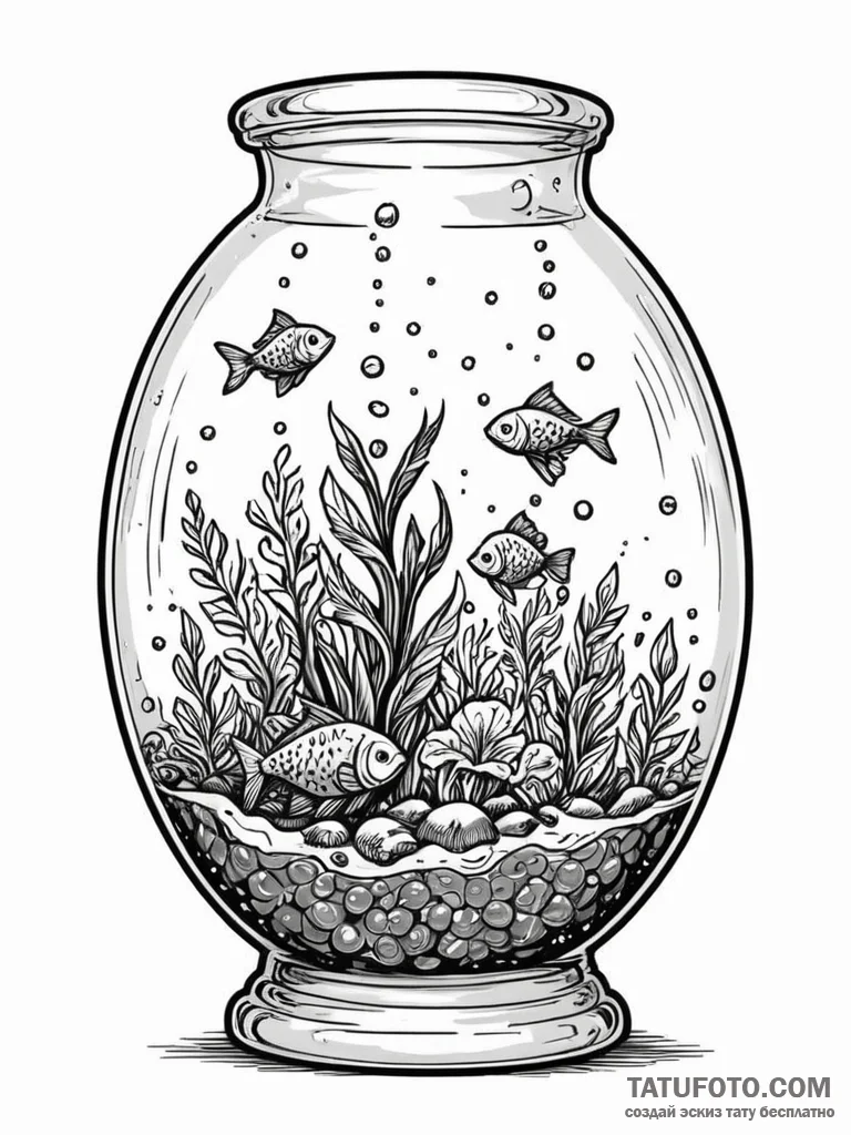 A whimsical bubble in a fishtank, oxygen,, in... - эскиз тату (№1751911320_0, 07.07.2025 18:02) — Tatufoto.com