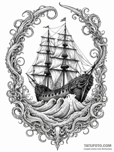 Giant squid pulling a galleon into the abyss,... - эскиз тату (№1751911489_0, 07.07.2025 18:04) — Tatufoto.com