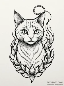 Cat with flame-tipped tail, tattoo flash shee... - эскиз тату (№1751911658_0, 07.07.2025 18:07) — Tatufoto.com