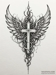 Glyph-etched wings crowned in roots, tattoo s... - эскиз тату (№1751911827_0, 07.07.2025 18:10) — Tatufoto.com