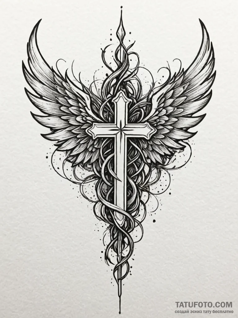 Glyph-etched wings crowned in roots, tattoo s... - эскиз тату (№1751911827_0, 07.07.2025 18:10) — Tatufoto.com