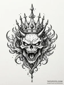 Scarlet flame devouring crown, tattoo line ar... - эскиз тату (№1751911995_0, 07.07.2025 18:13) — Tatufoto.com