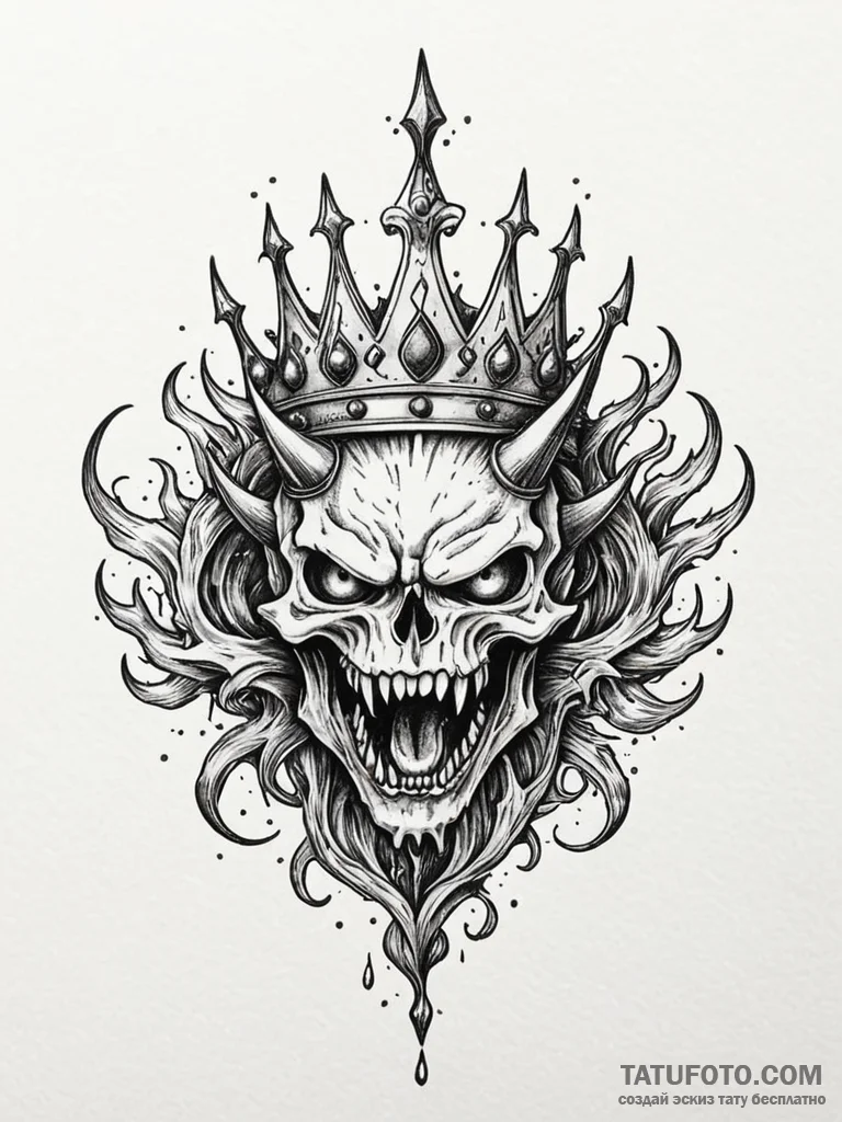 Scarlet flame devouring crown, tattoo line ar... - эскиз тату (№1751911995_0, 07.07.2025 18:13) — Tatufoto.com