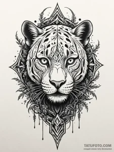 Ashen panther in shattered forest, tattoo fla... - эскиз тату (№1751912418_0, 07.07.2025 18:20) — Tatufoto.com