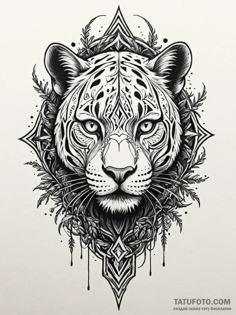 Ashen panther in shattered forest, tattoo fla… — эскиз тату (№1751912418_0, 07.07.2025 18:20) — Tatufoto.com
