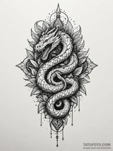 Jungle serpent crowned with starlight, tattoo... - эскиз тату (№1751912757_0, 07.07.2025 18:25) — Tatufoto.com