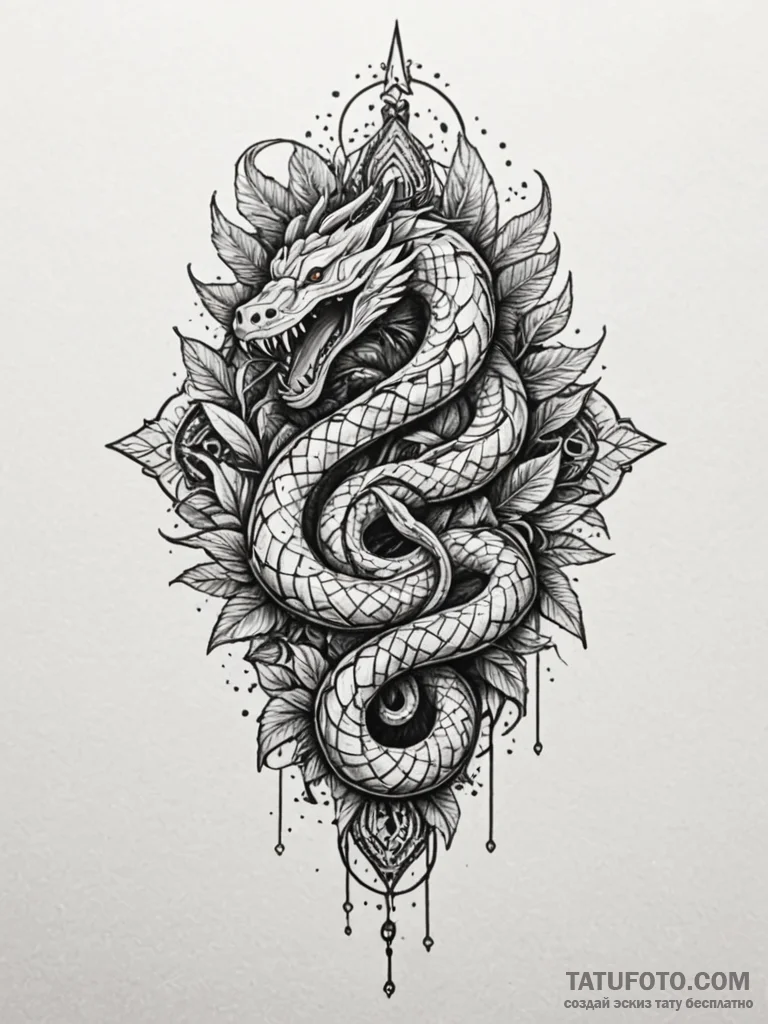 Jungle serpent crowned with starlight, tattoo... - эскиз тату (№1751912757_0, 07.07.2025 18:25) — Tatufoto.com