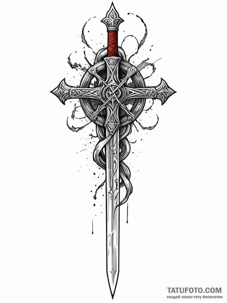Ashen sword with runes, tattoo line art, styl... - эскиз тату (№1751912926_0, 07.07.2025 18:28) — Tatufoto.com