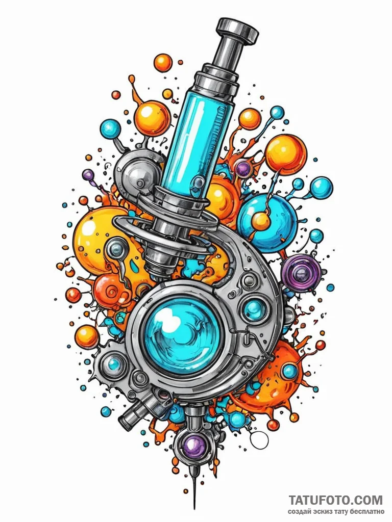 A whimsical bubble in a microscope, magnified... - эскиз тату (№1751913009_0, 07.07.2025 18:30) — Tatufoto.com