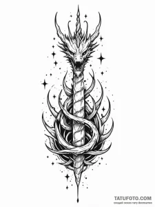 Dragon spire crowned with stars, tattoo drawi... - эскиз тату (№1751913345_0, 07.07.2025 18:35) — Tatufoto.com