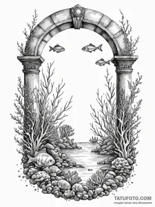 An underwater archway leading to a vibrant co... - эскиз тату (№1751913429_0, 07.07.2025 18:37) — Tatufoto.com