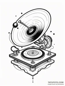 A gramophone playing vinyl record of the plan... - эскиз тату (№1751913598_0, 07.07.2025 18:39) — Tatufoto.com
