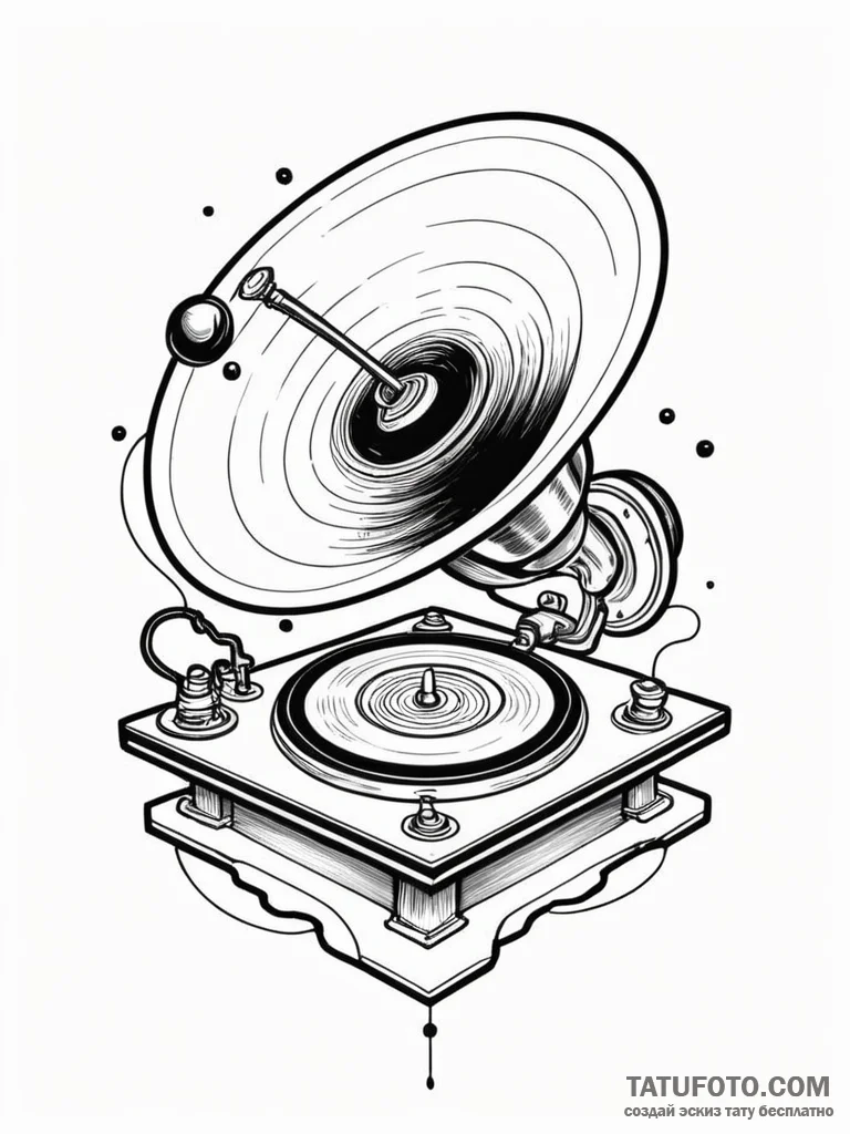 A gramophone playing vinyl record of the plan... - эскиз тату (№1751913598_0, 07.07.2025 18:39) — Tatufoto.com